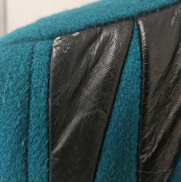 Vintage Long Winter Coat Blue/Green Teal 100% Wool Button Down Pockets Small - Picture 10 of 12